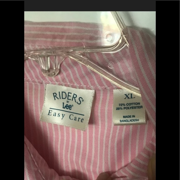 Pink Riders Button Up Blouse W/ White Stripes, XL - Picture 3 of 4